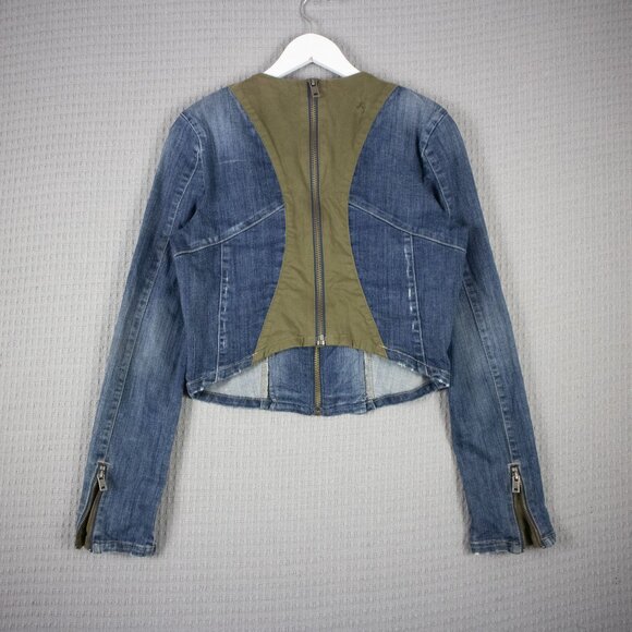 Guess Cropped Distressed Denim combo Zipper Jacket Y2K 2000s - Picture 2 of 8